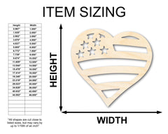 Unfinished Wood American Heart Flag Shape - USA Craft - up to 46"