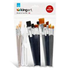Studio Brush Set - Black & Brown Nylon & White Bristle - 35 Pieces