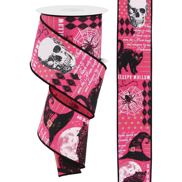 2.5" Vintage Halloween Ribbon: Pink (10 Yards)