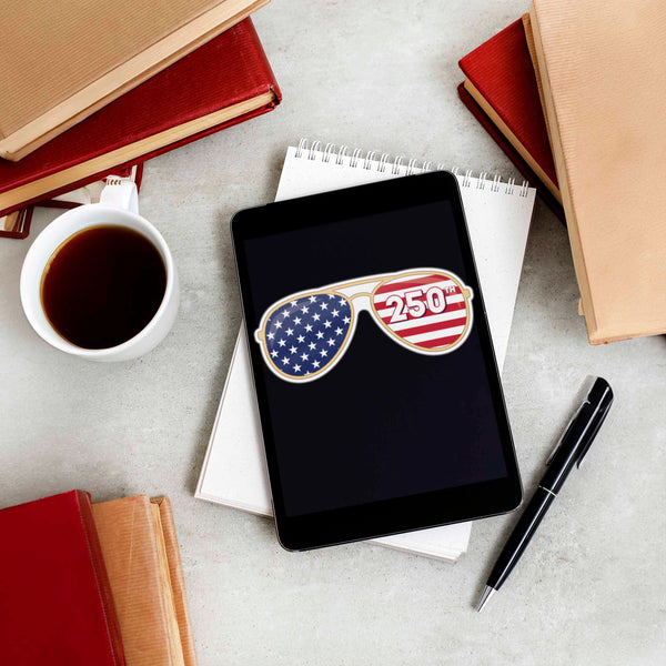 250th Anniversary American Flag Sunglasses Sticker - Cool Patriotic USA Decal