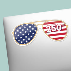 250th Anniversary American Flag Sunglasses Sticker - Cool Patriotic USA Decal