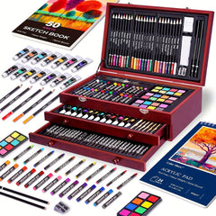 175 Piece Deluxe Art Set Wooden Case Crayons Pencils