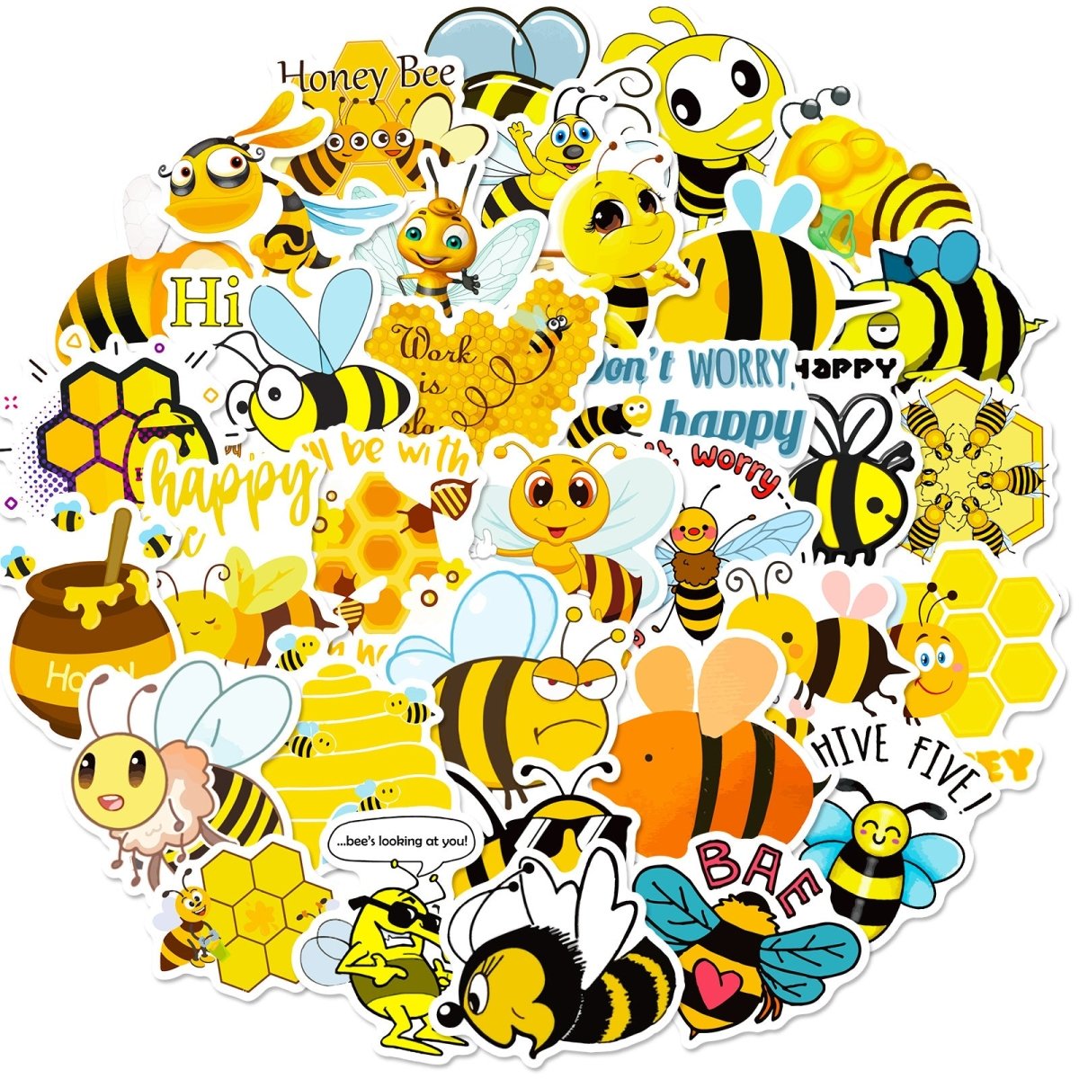 Honey Bee Vinyl Stickers – 50 Waterproof, Non-Duplicate Set ...