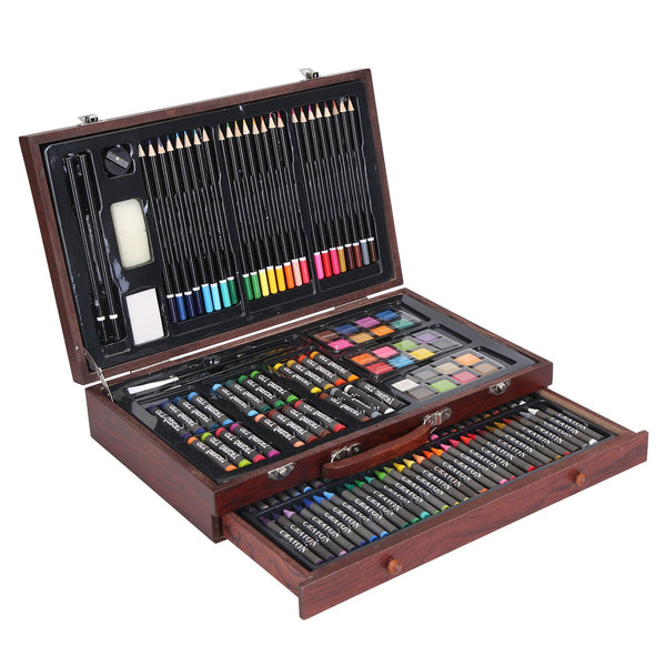 140 Piece Art Supplies Kit Colored Pencils Pastels Wooden Box