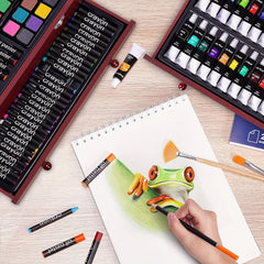 175 Piece Deluxe Art Set Wooden Case Crayons Pencils