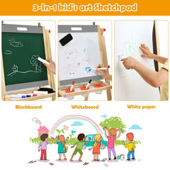 Kids Art Easel with Paper Roll Double Sided Chalkboard and Whiteboard-Gray