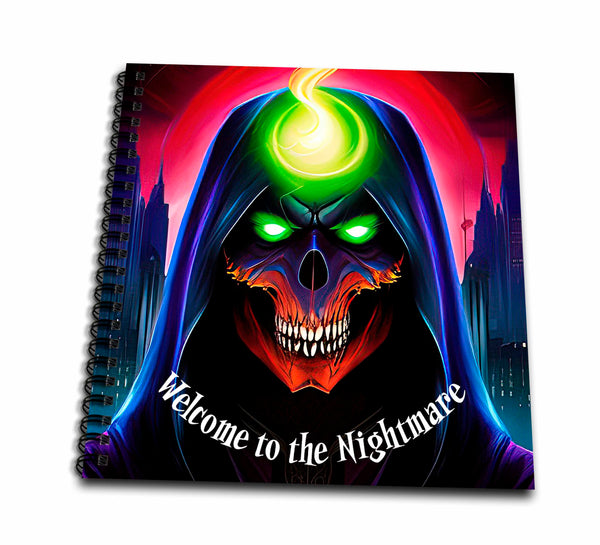 3dRose Spooky Skull with Green Eyes. Welcome to The Nightmare Halloween... - Drawing Books (db-378824)