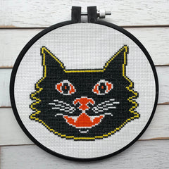 Vintage Halloween Black Cat Counted Cross Stitch DIY KIT Intermediate