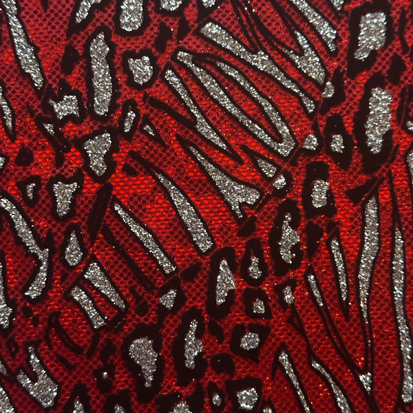 Cheetah Metallic Flocking Hologram Glitter Fabric in Nylon Spandex | Spandex Palace