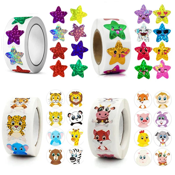 Colorful Star Holographic Stickers Roll 500 1000PCS Kids DIY
