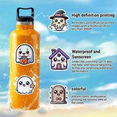 50PCS Halloween Stickers Cute Cartoon Cat Pumpkin Fun Holiday Decals Pack | Vinyl Waterproof Scrapbook Stickers