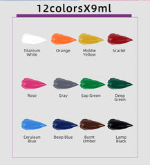 9mL, Oil Paint Set for Fabric Clothing, Nail Glass Drawing, Waterproof Art Supplies,12 Colors, Wholesale