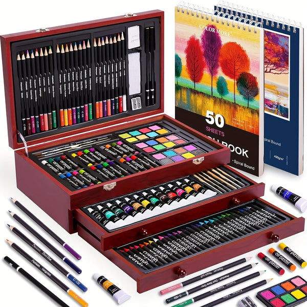 175 Piece Deluxe Art Set Wooden Case Crayons Pencils