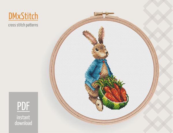 Funny bunny Cross stitch pattern Rabbit Cross Stitch pdf Modern cross stitch pattern Nursery cross stitch Woodland cross stitch Carrot