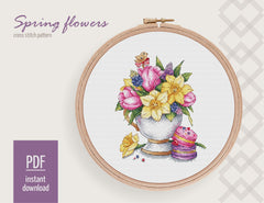 Spring Flowers Cross stitch pattern, Floral Modern Cross Stitch Chart, Cross stitch pattern PDF, Needlepoint Pattern, Hand embroidery design